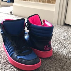 Gucci Coda Neon Leather Hightop in Pink and Blue